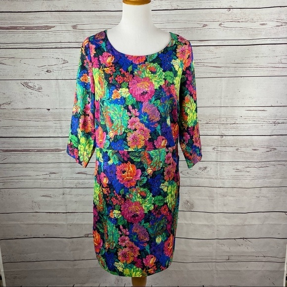 Hd in Paris  Anthropologie colorful Floral Shift Dress with pockets Sz S - Picture 2 of 11